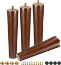 FoDau770 Brown Rubber Wood Furniture Legs 10 Inches, Straight Tapered Wood Feet Mid Century Sofa Legs Set of 4, 5/16" UNC Furniture Feet for Cabinet Couch Dresser Chair Ottoman Table