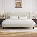 Novilla King Size Bed Frame, King Bed Frame with Headboard, Velvet Upholstered Wing Side Headboard, No Box Spring Needed, Heavy Duty Feet, Easy Assembly, White Velvet