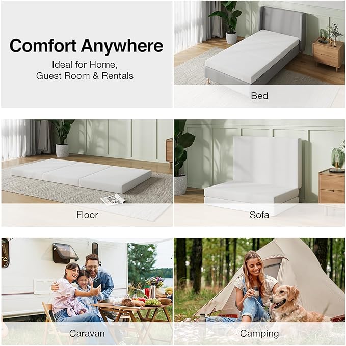 Novilla Foldable Mattress, Queen Size Comfort Foam Trifold Mattress with Cloud Design Cover, 4 Inch Folding Mattress for Back Pain Relief, Suitable for Camping, RV Travel, 80"x60"x4"