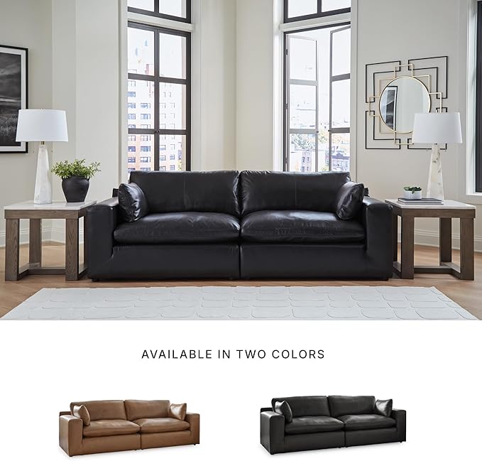 Signature Design by Ashley Emilia Straight Contemporary Leather Match 2-Piece Sectional Loveseat with Removable Cushion, Black