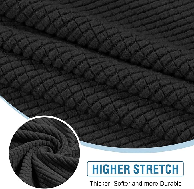 H.VERSAILTEX Sectional Couch Covers 3 Pieces Sofa Seat Cushion Covers L Shape Separate Cushion Couch Chaise Cover for Both Left/Right Sectional Couch (Seat Only: 1 Chaise + 2 Sofa, Black)