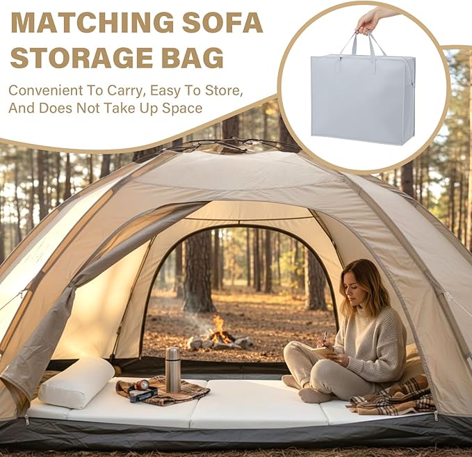 Tiita Folding Sofa Bed Chair, 4-Fold Convertible Sleeper Chair with Lumbar Pillow, Washable Cover & Side Pocket, Floor Couch Bed with Raised Seat, Single Size for Small Spaces, Beige
