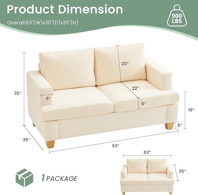 YOUDENOVA Sofa, 3 Piece Set Comfy Sofa, Loveseat & 2 3-Seater Couch with Deep Seats for Living Room, Modern Sleeper Couch, Beige Chenille