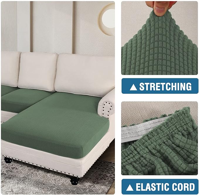 H.VERSAILTEX Sectional Couch Covers 4 Pieces Sofa Seat Cushion Covers L Shape Separate Cushion Couch Chaise Cover for Both Left/Right Sectional Couch (Seat Only: 1 Chaise + 3 Sofa, Loden Frost)
