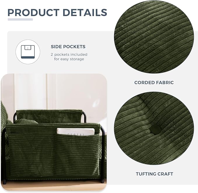 MAXYOYO Adjustable Floor Sofa Couch with Pillow, Multi-Functional Bean Bag Bed, 5-Position Foldable Lazy Sofa Sleeper Bed with Armrest, Versatile Floor Seating for Reading, Dark Green, Single