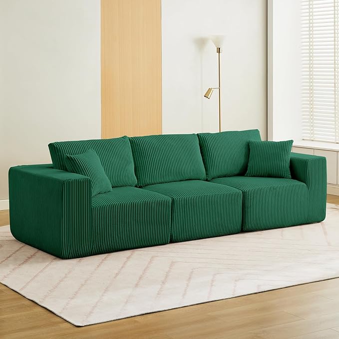 Sectional Cloud Boneless Couch 108" Modern Comfy Linear Straight No Assembly Required Convertible Compression Sleeper Modular Sofa with Corduroy Fabric 3 Deep Seat Single for Living Room