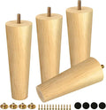 FoDau770 Rubber Wood Furniture Legs 7 Inches, Straight Tapered Wood Feet Mid Century Sofa Legs Set of 4, 5/16" UNC Furniture Feet Replacement Parts for Cabinet Couch Dresser Chair Ottoman Table