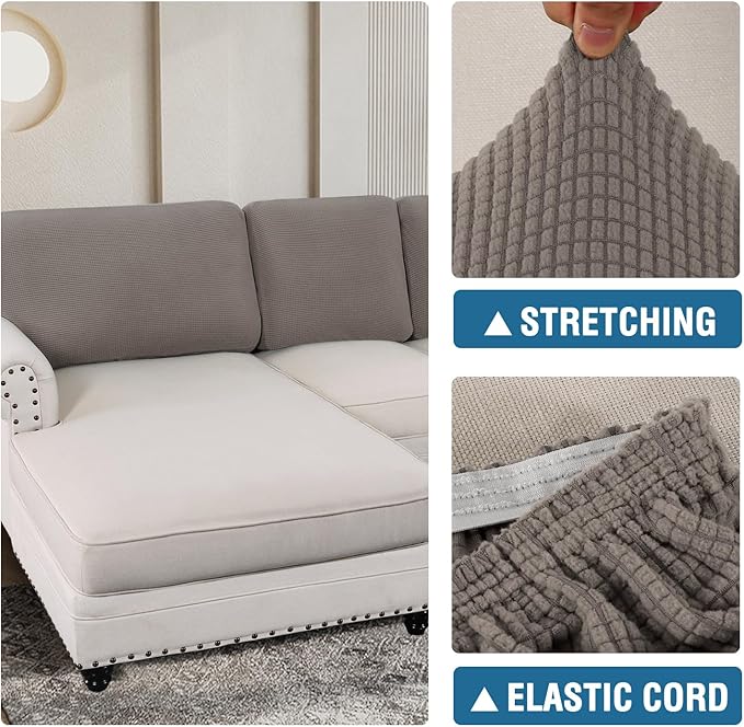 H.VERSAILTEX Backrest Cushion Covers Sectional Couch Back Cushion Covers for Sectional Sofa Set for Both Left/Right Couch (Back Only: 1 Chaise + 2 Sofa, Taupe)