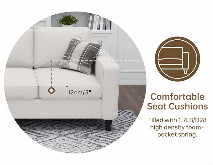 Sectional Couches for Living Room - Convertible 3 Seater L Shaped Couch with Storage Ottoman USB Charging Port - Beige Modern Linen Fabric Sofas Furniture Set for Apartment Loft Studio Small Space | USB Charging Port
