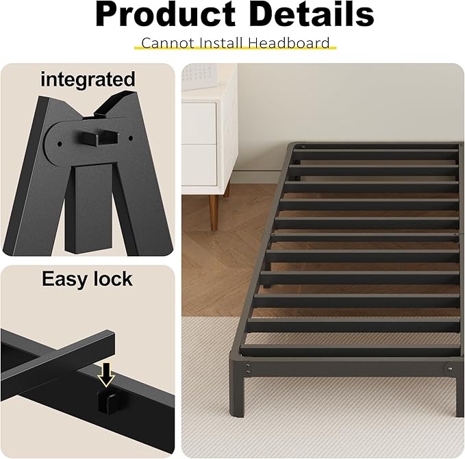 Yicensen 9 Inch Full Bed Frame with Rounded Corner Legs, Heavy Duty Full Size Metal Platform Bed Frame No Box Spring Needed, Easy Assembly, Noise Free, Black