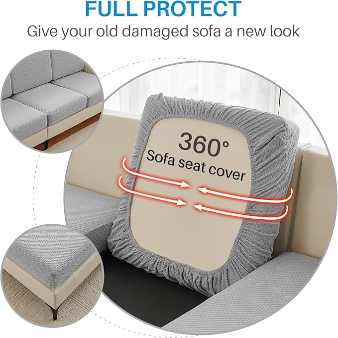 Deep Dream Sectional Couch Covers 6 Pieces, Stretch Couch Cushion Covers, L Shaped Washable Sofa Covers for Left/Right Sectional Sofa (3 Backrest Cover + 2 Seater + 1 Chaise, Light Grey)