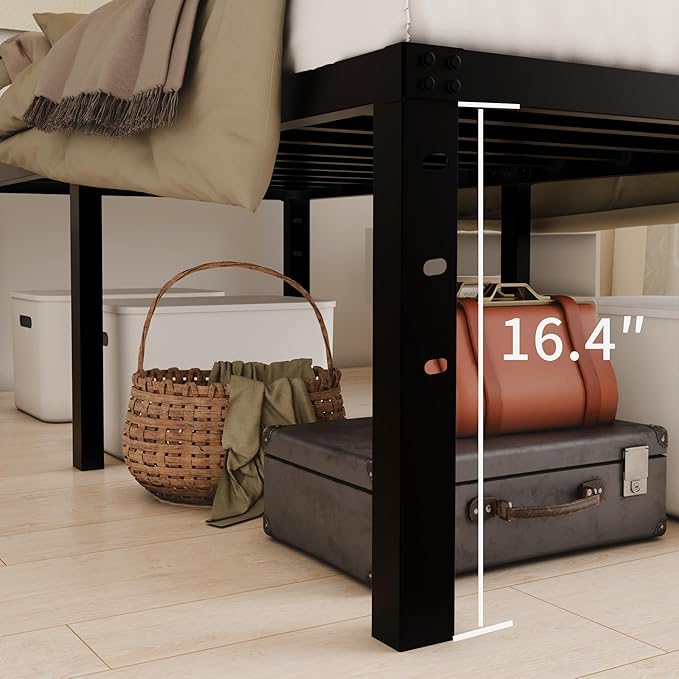 HOBINCHE 18 Inch Metal Twin XL Bed Frame No Box Spring Needed - Easy Assembly Heavy Duty Noise Free Narrow Bedframes - Single Black Basic Steel Slats Platform with Storage