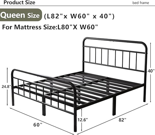 14Inch Metal Bed Frame,Queen Size Bed Frame with Storage Space,Heavy Duty Sturdy Mattress Foundation,Easy Assembly,No Box Spring Needed,Queen