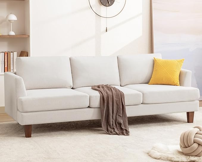 Mid Century Modern Couches for Living Room, 89" Comfy Couch Sofa with 3-Seater Deep Seats, Upholstered Sofas for Living Room, Office Apartment, Bedroom, Beige