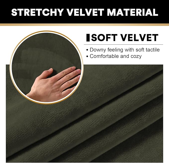PrinceDeco Velvet Couch Cover Loveseat Covers for 2 Cushion Couch 3 Piece Sofa Covers for Dogs Washable Loveseat Covers Width Up to 72 Inch No Slip Stretch Sofa Slipcover(Medium, Olive)