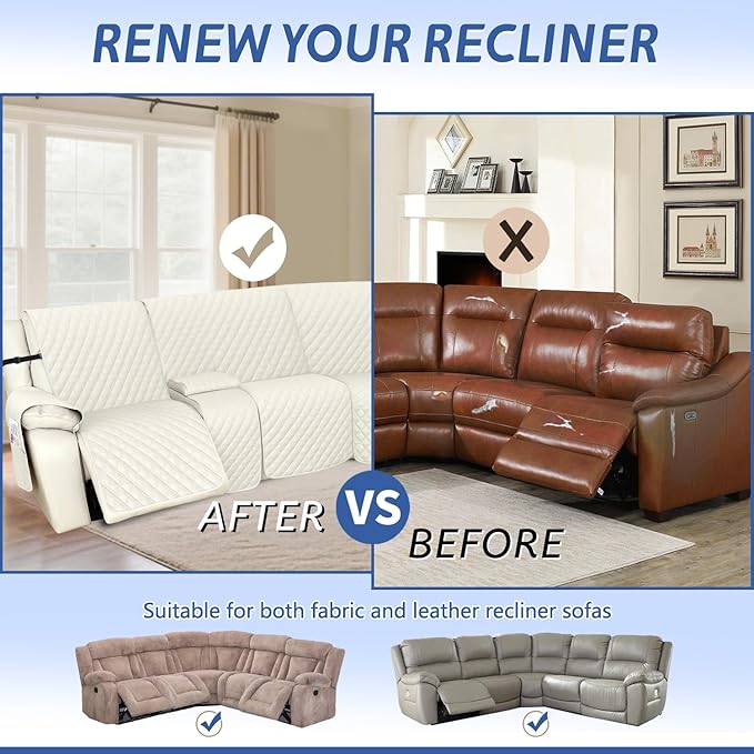 Arfntevss Recliner Sectional Couch Covers 1OO% Waterproof L Shape Sofa Cover for Reclining L Shaped Sectional Slipcover Dog Washable Corner Non Slip Middle Console Protector (1 Console, Cream White)