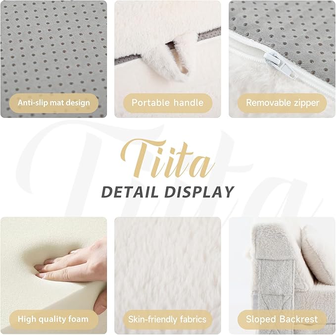 Tiita Convertible Folding Kids Sofa Bed with Pillow & Storage Bag, Plush Fabric Floor Mattress Couch Bed, Washable Cover, Kids Room, Playroom, Dorm, Apartment, Beige
