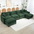 Oversized Modular Sectional Sofa, 146.5 Inch U Shaped Cloud Couch Set, 4-Seat Comfy Convertible Sofa with 2 Movable Ottoman, DIY Combination Sleeper Couch for Living Room(Chenille, Green)