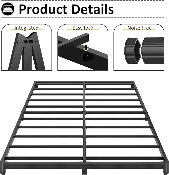 Yicensen 4 Inch Low Profile King Bed Frame with Rounded Corner Legs Heavy Duty Metal King Size Platform Bed Frame No Box Spring Needed, Easy Assembly, Noise Free, Black.