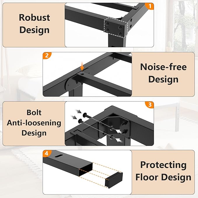 VINGLI 12 Inch Twin Bed Frame, Heavy Duty Metal Platform, No Box Spring Needed, Sturdy Steel Slat Support, Easy Assembly, Noise-Free, 10.4 Inch Underbed Storage,Black