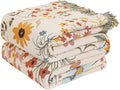 LUTBM Boho Throw Blanket for Couch Sofa Chair Cotton Spring Breathable Blankets for Bedroom Living Room All Season Soft Lightweight Reversible Floral Embroidery Throws Home Decor 50"x60"