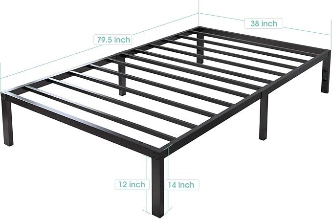 yookare 14 Inch Tall 3500lbs Heavy Duty Metal Bed Frame/with Storage/Mattress Foundation/Steel Slats Platform/Noise Free/No Box Spring Needed,Twin XL