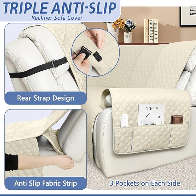 Arfntevss Recliner Sectional Couch Covers 1OO% Waterproof L Shape Sofa Cover for Reclining L Shaped Sectional Slipcover Dog Washable Corner Non Slip Protector (XL 5 Seater with 1 Console, Beige)