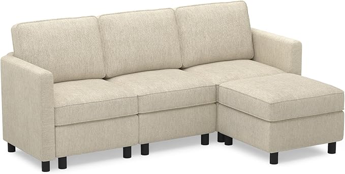 Belffin 84.3" 4 Seats L Shaped Couch Modular Sectional Sofa Washable Sectional Couches for Living Room Comfy Couches with Storage Seat Couch Sofas with Chaise,Beige