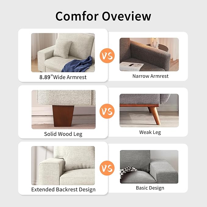 DOPEDIO Modern Loveseat Sofa for Living Room,Chenille Recliner, Removable Cover, Spring Cushions, Solid Wood Frame, Easy Assembly for Small Spaces (71.25inch，Beige)
