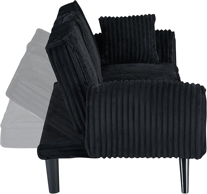 72" Convertible Sofa Bed with Foldable Cup Holder,Straight-line Corduroy Sofa,Suitable for Living Room,Bedroom,Black