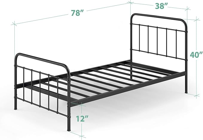 Zinus Florence Full Panel Metal Platform Bed Frame, Mattress Foundation, No Box Spring Needed, Easy Assembly, Black, Twin