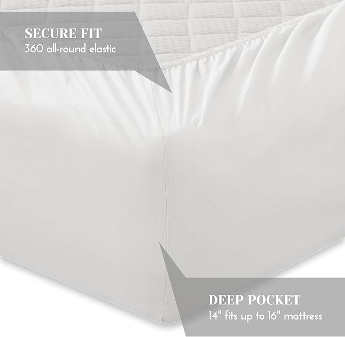 Comfort Spaces 100% Cotton Sheet Set Breathable, Lightweight, Soft with 14" Elastic Pocket Fits up to 16" Mattress, All Season Cozy Bedding, Matching Pillow Case, Queen White 4 Piece