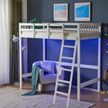 VINGLI Full Loft Bed with USB Charging Station/LED, Solid Wood Double Loft Bunk Bed with Flat Rungs for Kids/Teens/Adults, 15 inches High Guardrail,Wood Slat Support No Box Spring Needed, White
