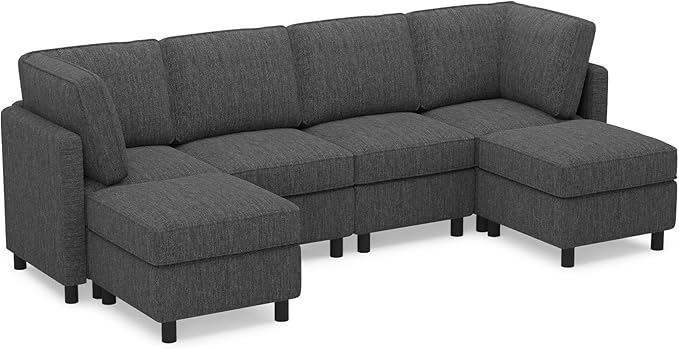 Belffin 110.2" Modular Sectional Sofa 6 Seats U Shaped Couch Washable Sectional Couches for Living Room Comfy Couches with Storage Seat Couch Sofas with Chaise,Dark Grey