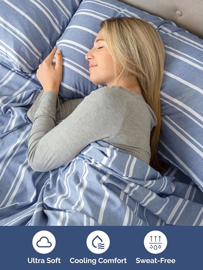Extra Deep Twin Sheet Set - 4 Piece Breathable and Cooling Sheets - Hotel Luxury Bedding for Women, Men, Kids & Teens - Easy & Secure Fit - Soft and Wrinkle Free - Extra Deep Pockets - Blue Stripes