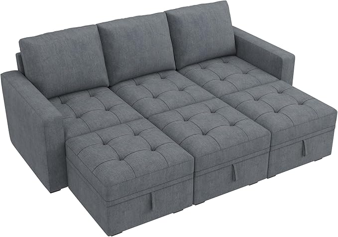 HONBAY Modular Sectional Couch Sleeper Sofa Bed with Storage Seats Oversized Sectional Couches for Living Room,Bluish Grey