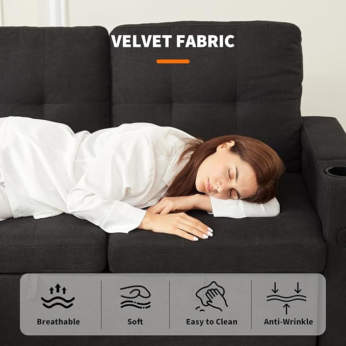 Garvee Couches for Living Room, 84'' Sofa Bed，l-Shaped Sectional Sleeper Sofa with Pull Out Bed，Reversible Storage Chaises， Hidden Storage Armrests，Cup Holders & USB Charging Ports