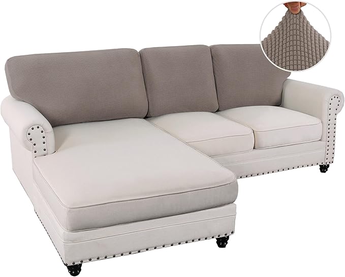 H.VERSAILTEX Backrest Cushion Covers Sectional Couch Back Cushion Covers for Sectional Sofa Set for Both Left/Right Couch (Back Only: 1 Chaise + 2 Sofa, Taupe)