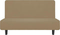 Easy-Going Stretch Futon Slipcover Armless Futon Bed Cover Furniture Protector Without Armrests with Elastic Bottom for Kids, Soft Jacquard Fabric Small Checks (Medium, Tan)