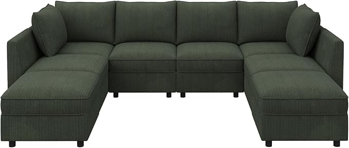 HONBAY Modular Sectional Sofa Couch with Storage, Modern U Shaped Sectional Sofa, Convertible Couches for Living Room - Green
