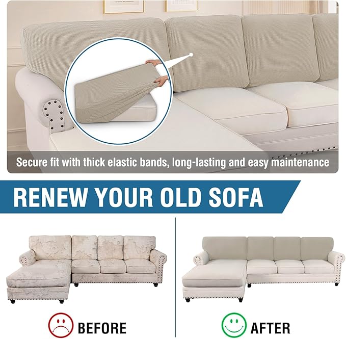 H.VERSAILTEX Backrest Cushion Covers Sectional Couch Back Cushion Covers for Sectional Sofa Set for Both Left/Right Couch (Back Only: 1 Chaise + 3 Sofa, Island Fossi)
