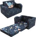 MeMoreCool Toddler Couch, 2-in-1 Kids Couch Fold Out to Lounger, Comfy Toddler Chair for 1-3 Year Old, Soft Foam Kids Sofa with Washable Cover and Side Pocket, Midnight Galaxy