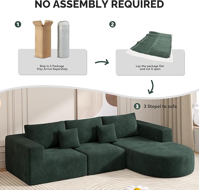 Boneless Couches for Living Room,Cloud Sectional Couch with L-Shape Chaise,Modern Modular Sofa with Deep Seat Upholstered Comfy Couches for Bedroom,No Assembly Required,1PCS