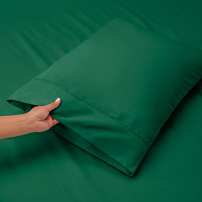 Hearth & Harbor Bed Sheets, Luxury Soft 6 Piece Bed Sheet Set Extra Deep Pocket Fitted Sheets Fits Mattress up to 21", Double Brushed Bedding Sheets & Pillowcases, Twin, Dark Green