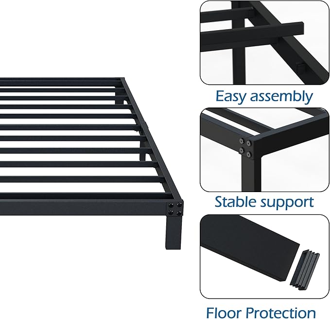 DiaOutro 7 Inch Twin Bed Frames Heavy Duty Low Profile Metal Platform No Box Spring Needed Mattress Foundation, Easy to Assembly, Noise Free, Black