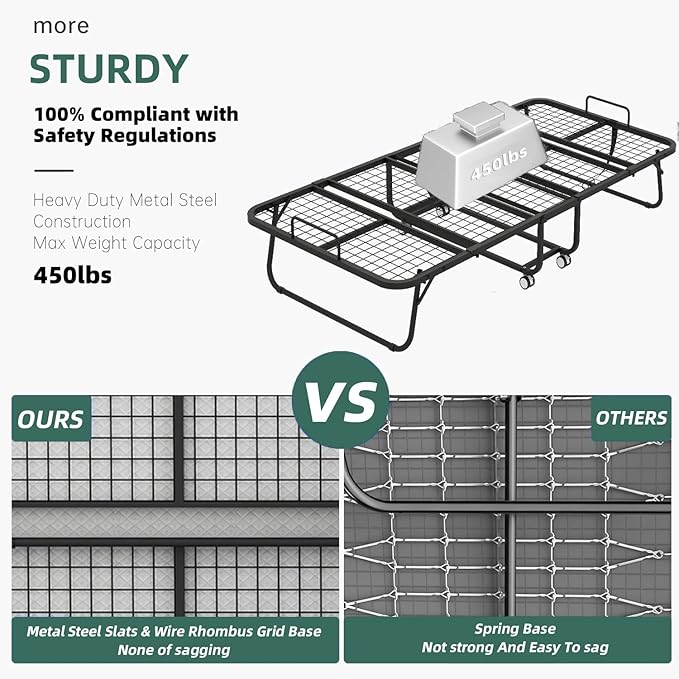 Espsilto Folding Bed with Mattress for Adults, Large Size 75" x46'' Roll Away Foldable Portable Fold up Bed for Guest, No Sagging Frame