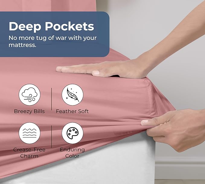 Royale Linens 100% Organic Cotton Fitted Sheet - Percale Weave - Super Soft Deep Pocket Bottom Sheets - White Elastic Sheet King Size - King Fitted Sheets Only - (78"x80"+15", Pink)