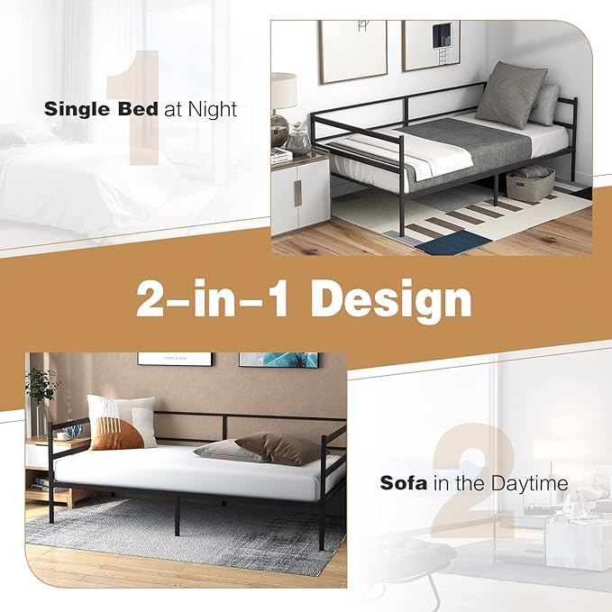 Giantex Metal Twin Daybed Frame, Day Bed w/Heavy-Duty 16 Slats Support & 11" Storage Clearance, Space Saving Sofa Bed for Living Room, Guest Room, Easy Assembly, No Box Spring Need, Black