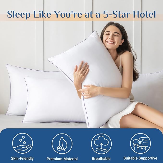 JOLLYVOGUE Pillows King Size Set of 1, Washable Supportive Single Bed Pillow with Super Soft Down Alternative Fill, Luxury Fluffy Hotel Quality for Side, Back, and Stomach Sleepers