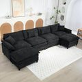 Oversized Modular Sectional Sofa, 146.5 Inch U Shaped Cloud Couch Set, 4-Seat Comfy Convertible Sofa with 2 Movable Ottoman, DIY Combination Sleeper Couch for Living Room(Chenille, Black)